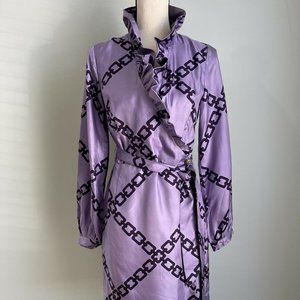 New Elizabeth McKay Purple Chain Print 100% Silk Scotland Wrap Dress